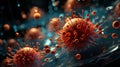 Coronavirus illustration. Virus in a microscope close up