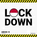 Coronavirus Indonesia Lock DOwn Typography with country flag