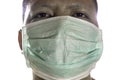 The Coronavirus infected men wear blue masks to prevent the spread of the virus.