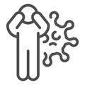 Coronavirus infected person line icon. Unhappy man with virus bacteria symbol, outline style pictogram on white Royalty Free Stock Photo