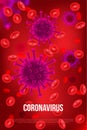 Coronavirus influenza among red blood cell poster Royalty Free Stock Photo