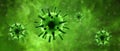 Coronavirus or influenza superbug in cell, digital view of SARS-CoV-2 corona virus on green background, 3d render Royalty Free Stock Photo