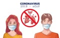 Coronavirus infographic with people using mask and lungs