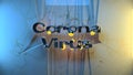 Coronavirus inscription made by steel with lighting spheres iver cracked wall made by biege marble. 3d illustration