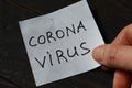 Coronavirus inscription sticker on black board