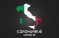 CoronaVirus in Italy and Country flag inside Country border Map Vector Design