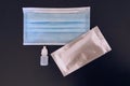 Coronavirus kit test with flask and Medical blue mask