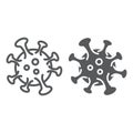 Coronavirus line and glyph icon, virus and microorganism, covid 19 sign, vector graphics, a linear pattern on a white