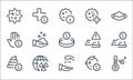 coronavirus line icons. linear set. quality vector line set such as celsius, hand wash, stool test, baby, nuclear, contagious,