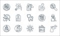 coronavirus line icons. linear set. quality vector line set such as clean, coronavirus, meetings, stay home, belongings, mouth,