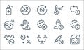 coronavirus line icons. linear set. quality vector line set such as fever, human, forbidden, vaccine, transmission, patient,