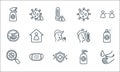 coronavirus line icons. linear set. quality vector line set such as hand wash, immune system, virus, sanitizer, medical mask, no