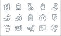 Coronavirus line icons. linear set. quality vector line set such as map, mouth, bucket, toilet paper, bus, hand washing, distance