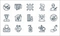 coronavirus line icons. linear set. quality vector line set such as washing hands, alcohol gel, tissue box, microscope, outbreak, Royalty Free Stock Photo