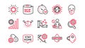 Coronavirus line icons set. Medical protective mask, hands sanitizer, no vaccine. Covid-19 pandemic. Vector