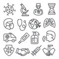 Coronavirus line icons set on white background