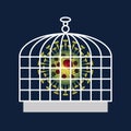 Coronavirus locked in bird cage on dark backdrop