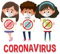 Coronavirus logo with three teenagers holding stop coronavirus sign