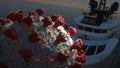 Coronavirus and Luxury Super Yacht 3d illustration Royalty Free Stock Photo