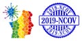 Grunge 2019-Ncov Stamp Seal and Rainbow Coronavirus Mad Man Collage Icon of Circles