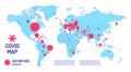 Coronavirus map color line element. Borders of the countries.