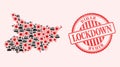 CoronaVirus and Masked Men Mosaic Bihar State Map and Lockdown Grunge Stamp