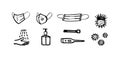 Coronavirus - medical icon set. face masks - black and white sketch. Kovid-19. medicine, pandemic. concept - crown and virus.