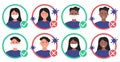 Coronavirus medical protection infographic set, round avatars icons with people in masks Royalty Free Stock Photo