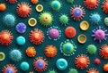 coronavirus microorganisms in 3d render, abstract biological backdrop