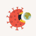 Coronavirus monster eating planet. Dangerous virus