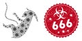 Coronavirus Mosaic Alien Embryo Icon with Scratched 666 Stamp