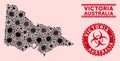 Coronavirus Mosaic Australian Victoria Map with Textured Biohazard Stamps