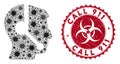 Coronavirus Mosaic Call Center Operator Icon with Grunge Call 911 Stamp