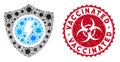 Coronavirus Mosaic Electric Guard Icon with Scratched Vaccinated Stamp