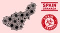 Coronavirus Mosaic Granada Province Map with Distress Biohazard Stamp Seals