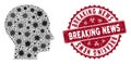 Coronavirus Mosaic Human Head Icon with Scratched Breaking News Stamp