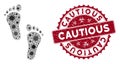 Coronavirus Mosaic Human Steps Icon with Grunge Cautious Seal