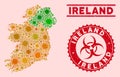 Coronavirus Mosaic Ireland Countries Map with Scratched Biohazard Watermarks