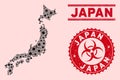 Coronavirus Mosaic Japan Map with Scratched Biohazard Watermarks