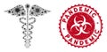 Coronavirus Mosaic Medical Caduceus Emblem Icon with Scratched Pandemic Seal