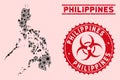 Coronavirus Mosaic Philippines Map with Distress Biohazard Stamps