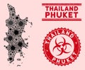 Coronavirus Mosaic Phuket Map with Grunge Biohazard Watermarks