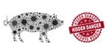 Coronavirus Mosaic Pig Icon with Textured Hidden Danger Seal