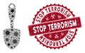 Coronavirus Mosaic Scoop Shovel Icon with Grunge Stop Terrorism Seal Royalty Free Stock Photo