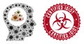 Coronavirus Collage Shit Idea Head Icon with Scratched Certified Idiot Stamp