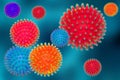 Coronavirus mutation. Close-up of various colorful abstract models of new variant and mutation of novel strain of the corona virus Royalty Free Stock Photo