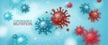 Coronavirus mutation vector background with disease molecules on blue. Royalty Free Stock Photo