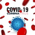 Coronavirus 2019-nCoV card. Virus Covid 19-NCP. Background with realistic 3d blue viral cell and red blood cells Royalty Free Stock Photo