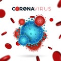 Coronavirus 2019-nCoV card. Virus Covid 19-NCP. Background with realistic red and blue viral cells and red blood cells Royalty Free Stock Photo