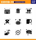 Coronavirus 2019-nCoV Covid-19 Prevention icon set face, ribbon, spread, medical, cancer
